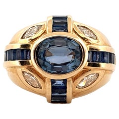 Vintage 14K Yellow Gold 2.00 Carat Center Blue Sapphire & 1.40 Carat Diamond + Sapphire