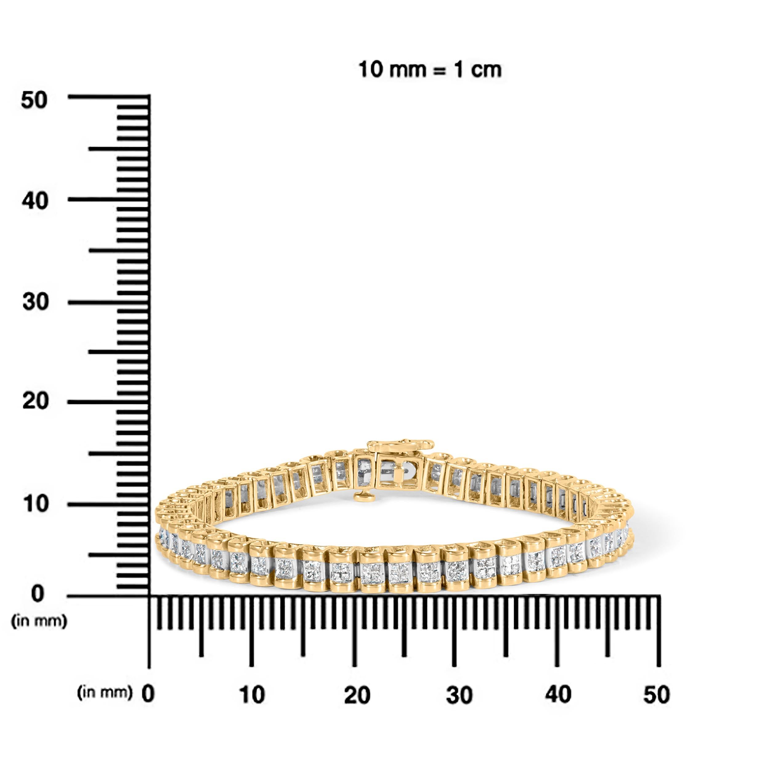 Princess Cut 14K Yellow Gold 2.00 Carat Princess-Cut Diamond Classic Link Bracelet For Sale