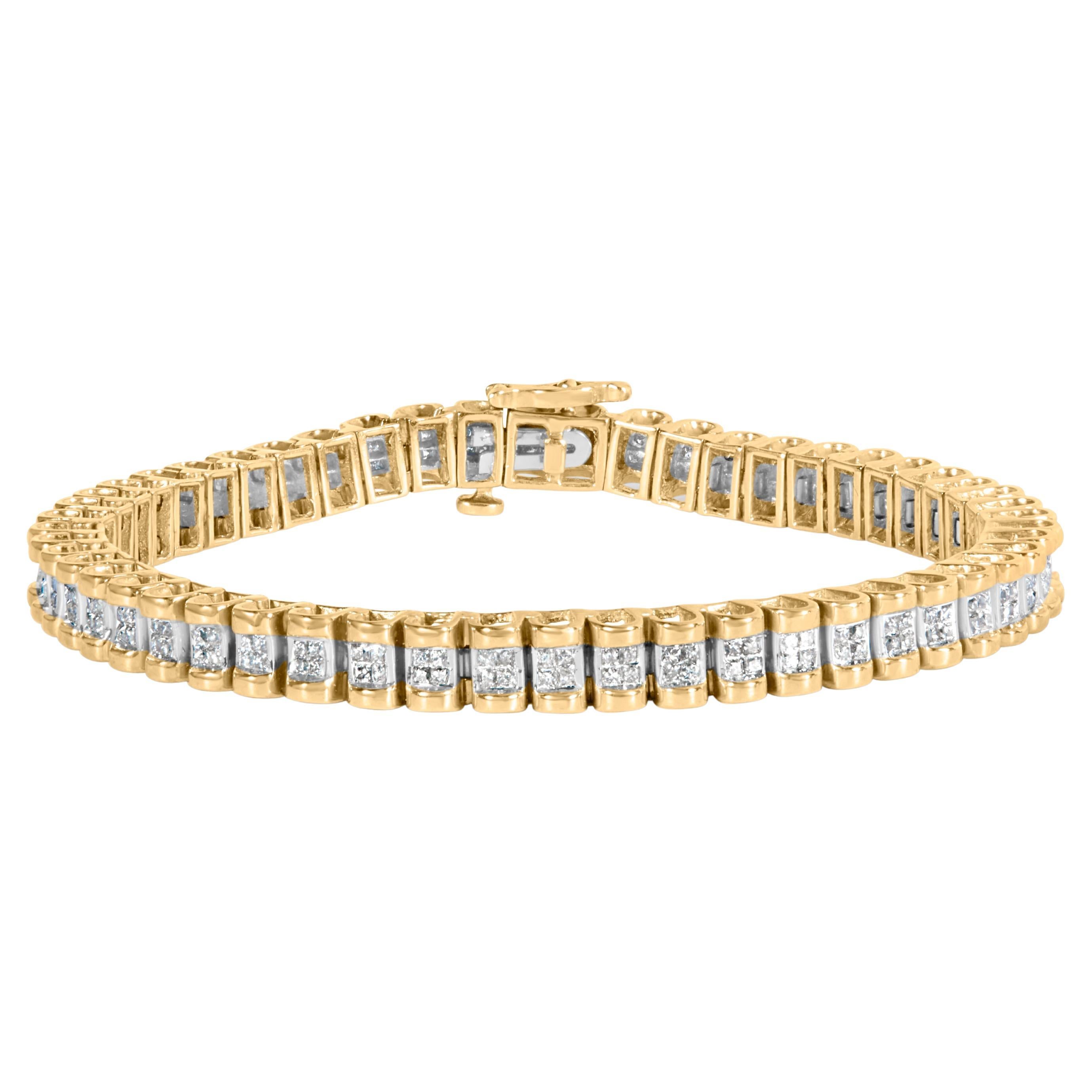 14K Yellow Gold 2.00 Carat Princess-Cut Diamond Classic Link Bracelet For Sale