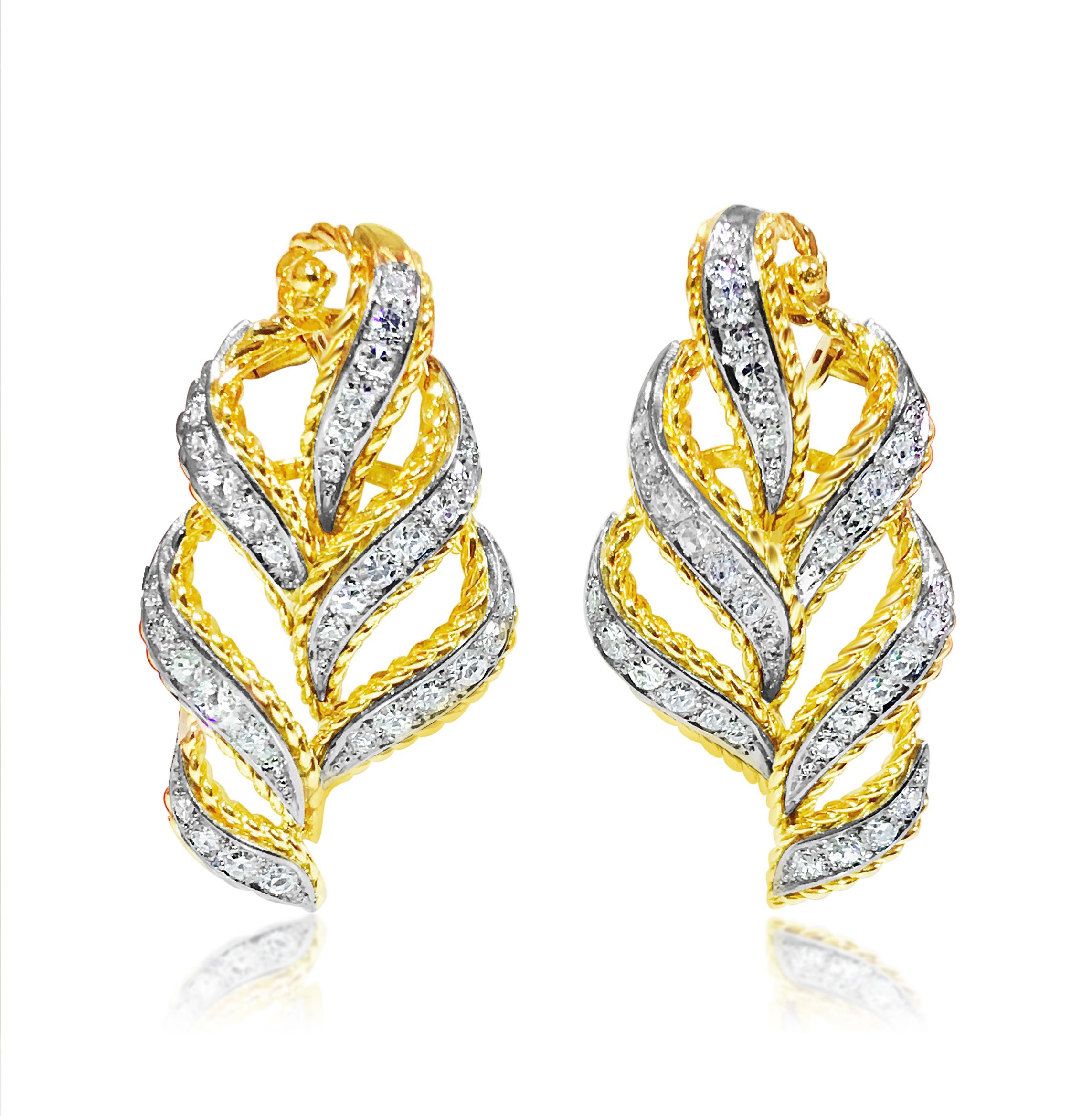Victorian 14K Yellow Gold, 2.00 Carat VS/G Diamond Earrings For Sale
