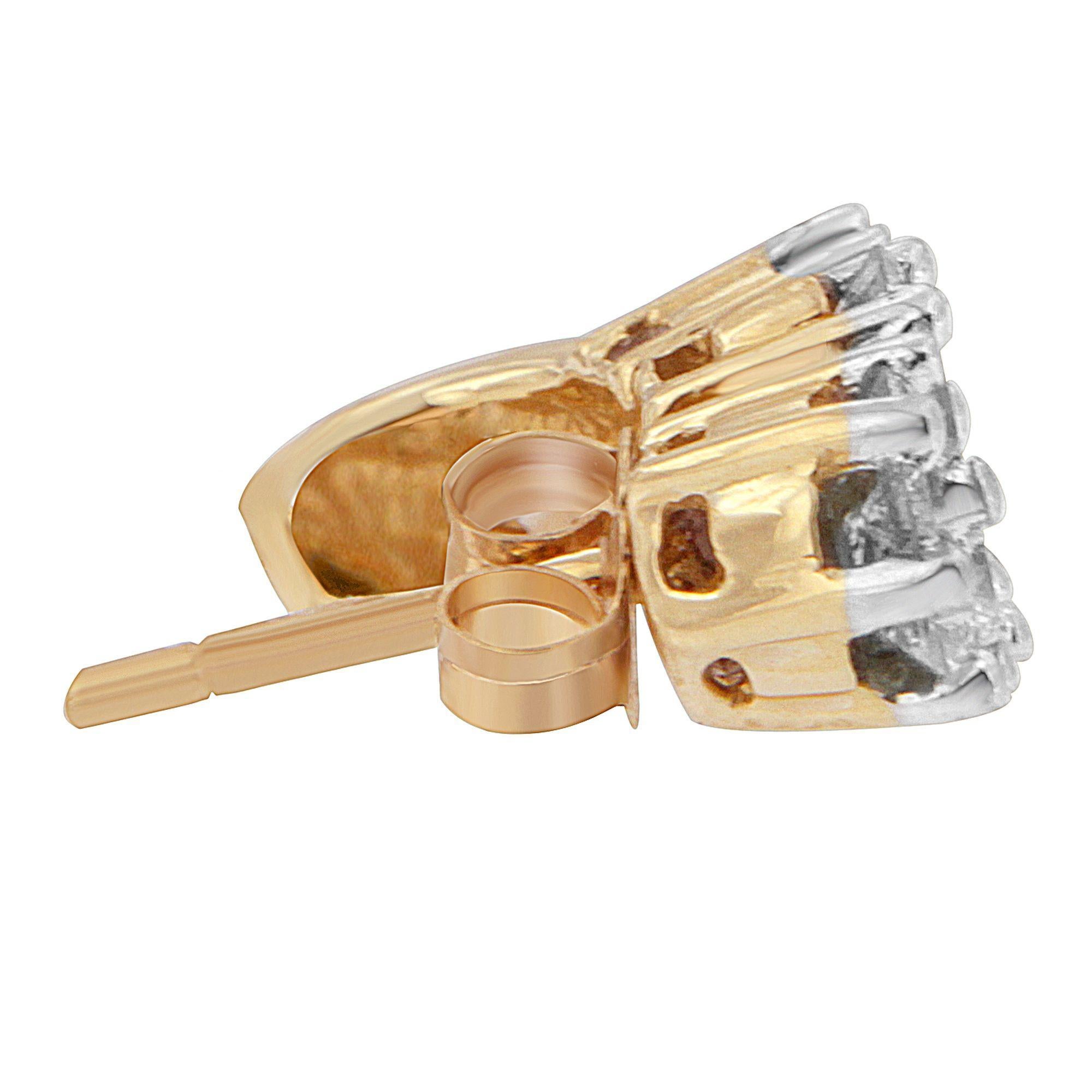 14K Yellow Gold 2.00 Cttw Diamond Cocktail Taper Cluster Stud Earrings Corte redondo en venta