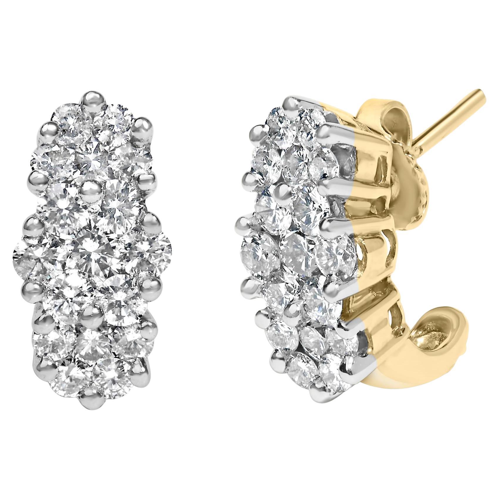 14K Yellow Gold 2.00 Cttw Diamond Cocktail Taper Cluster Stud Earrings