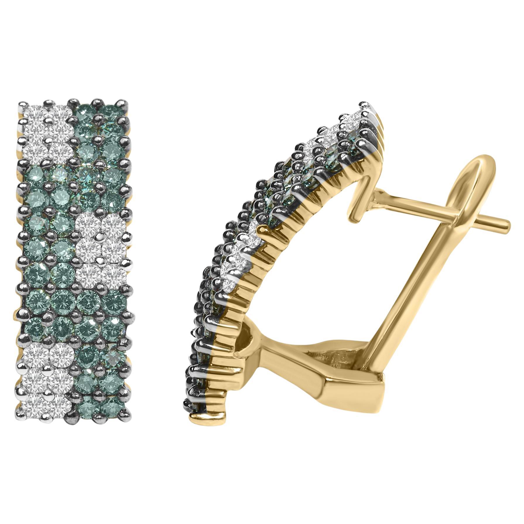 Boucles d'oreilles The Row en or jaune 14K avec diamant bleu traité blanc de 2.00 cttw