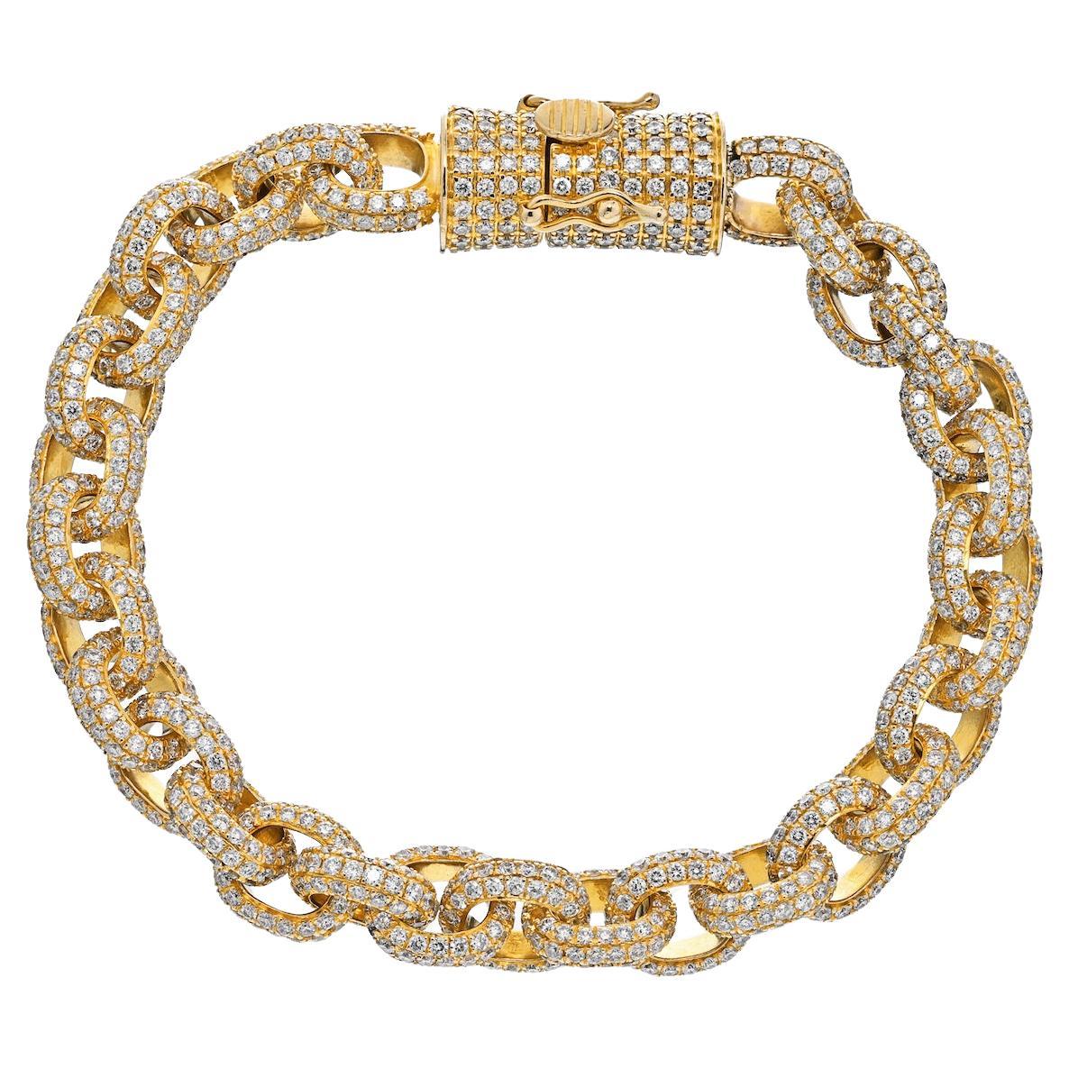 14K Yellow Gold 20.00cts Chunky Diamond Link Bracelet For Sale