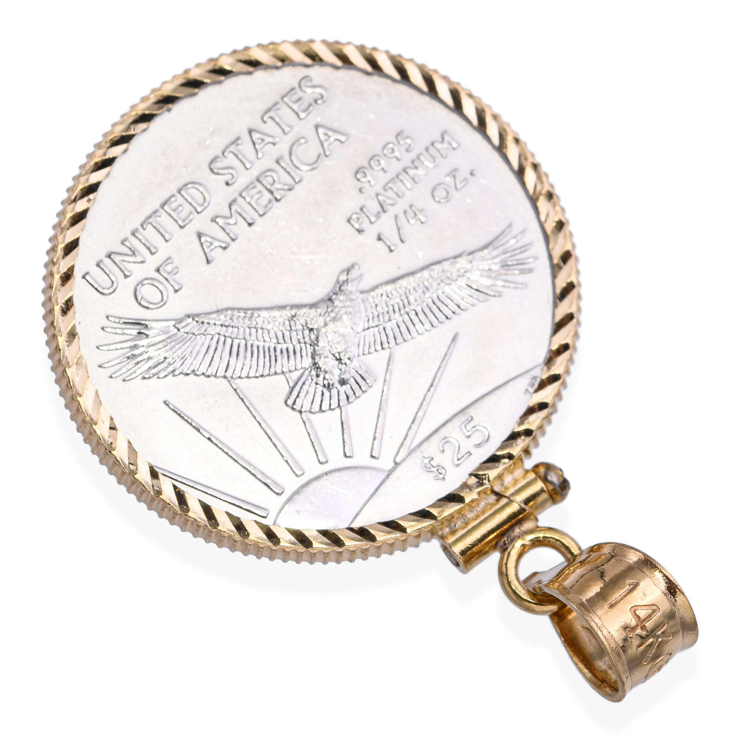 14k Yellow Gold 2001 25$ 1/4 oz Platinum Coin Pendant en vente 1