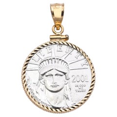 14k Yellow Gold 2001 25$ 1/4 oz Platinum Coin Pendant