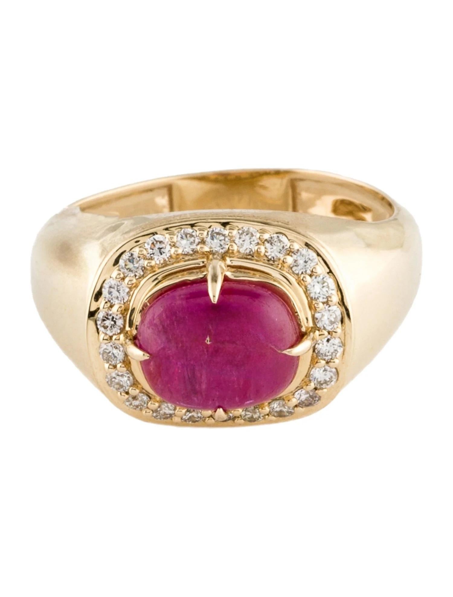 Artist 14K Yellow Gold 2.00ct Cushion Ruby & Diamond Cocktail Ring, Size 7 For Sale