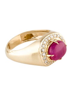 14K Yellow Gold 2.00ct Cushion Ruby & Diamond Cocktail Ring, Size 7