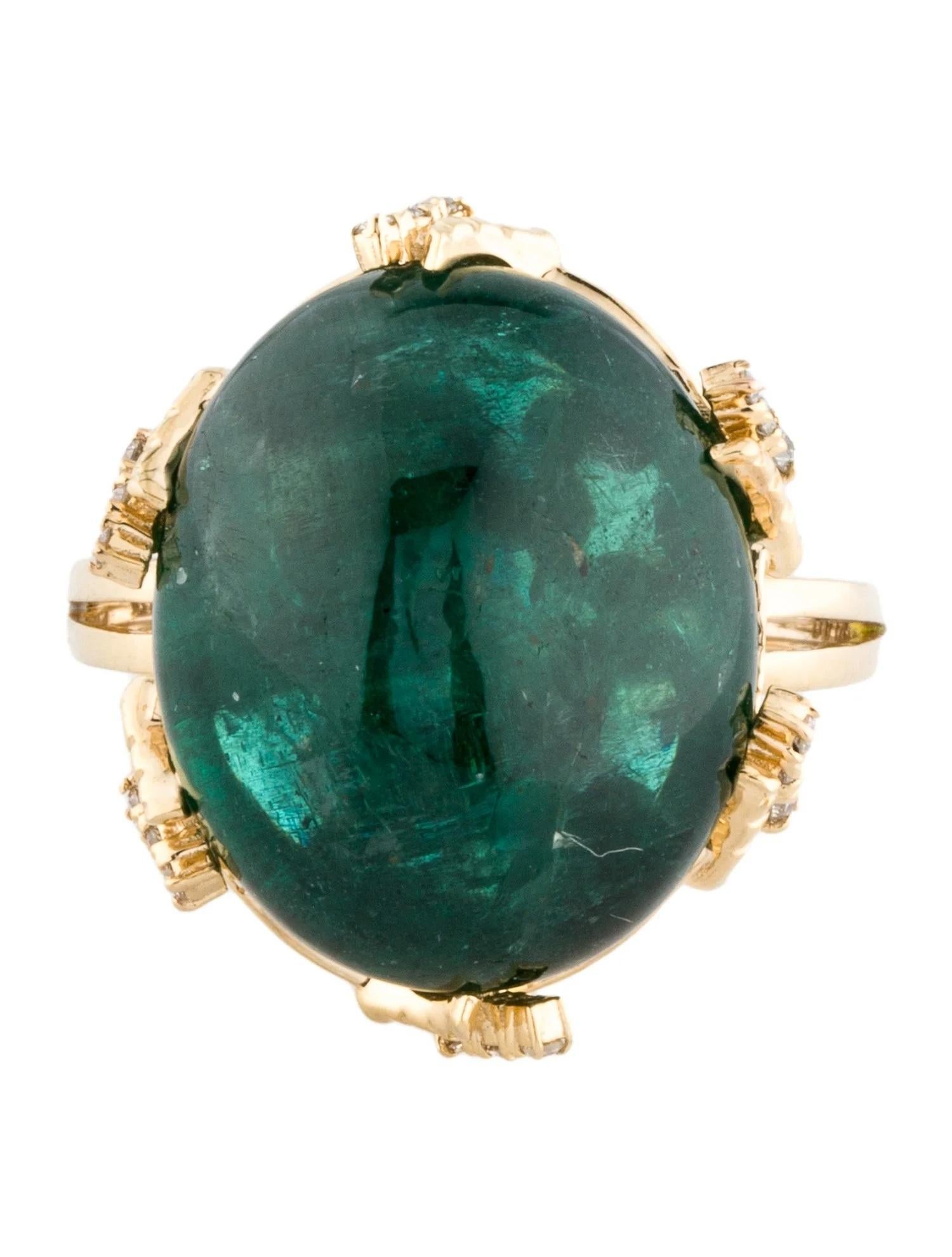 Artist 14K Yellow Gold 20.18ct Cabochon Emerald & 0.12ctw Diamond Cocktail Ring Size 7 For Sale