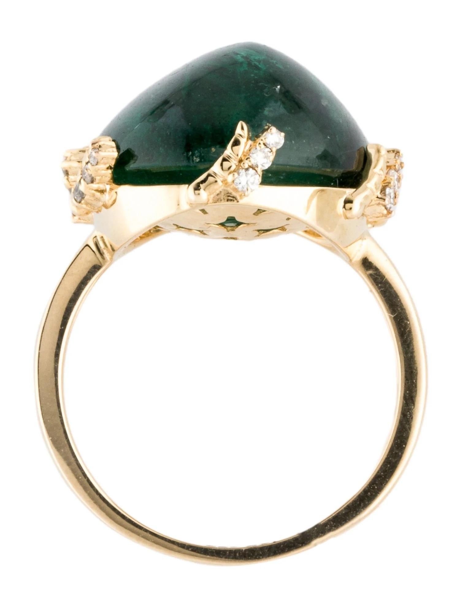14K Yellow Gold 20.18ct Cabochon Emerald & 0.12ctw Diamond Cocktail Ring Size 7 In New Condition For Sale In Holtsville, NY