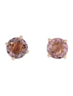 14K Yellow Gold 2.02 Carat Tourmaline Stud Earrings, Round Modified Brilliant 14K Yellow Gold 2.02 Carat Tourmaline Stud Earrings, Round Modified Brilliant