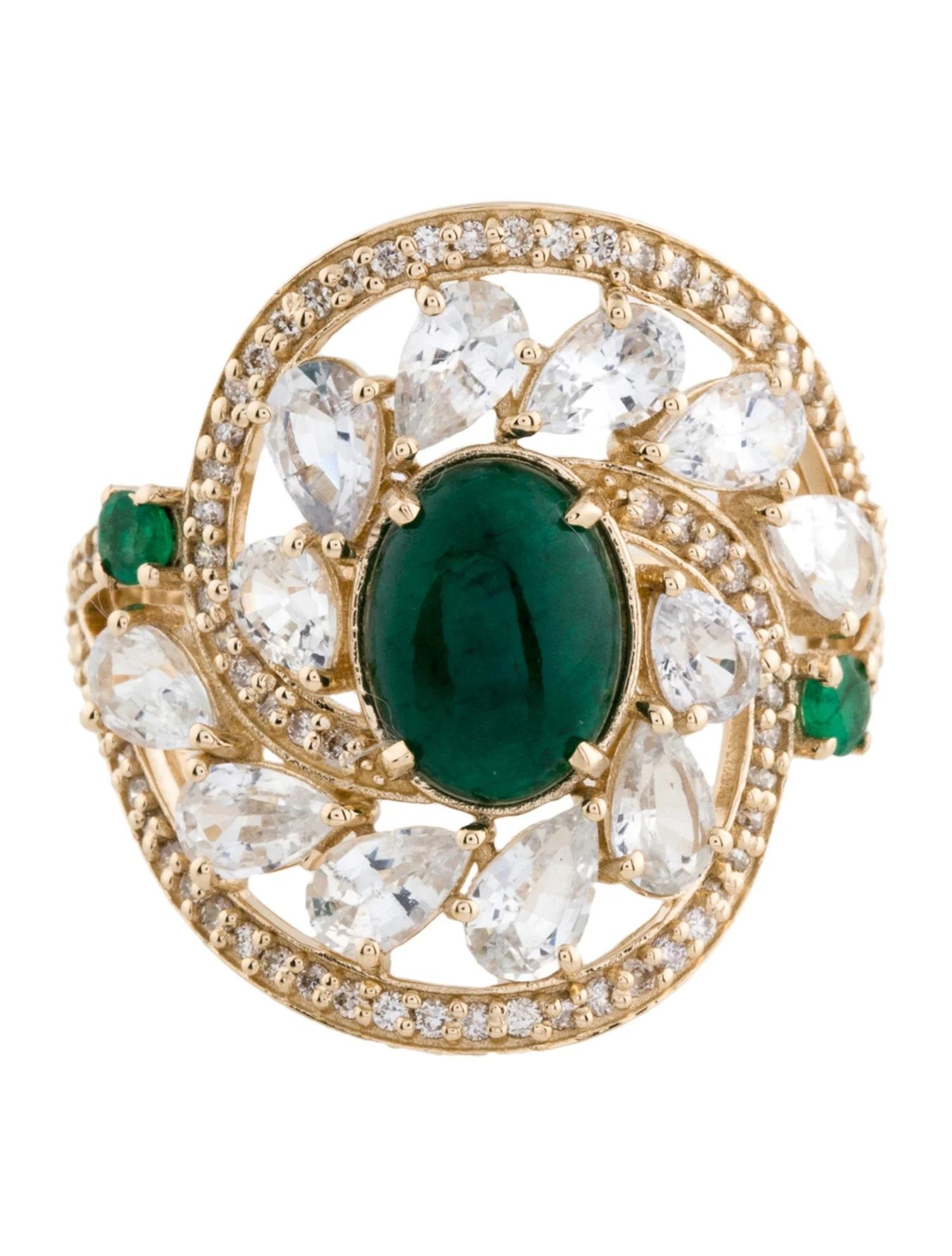Artist 14K Yellow Gold 2.02ct Emerald, Sapphire & Diamond Cocktail Ring, Size 7 For Sale