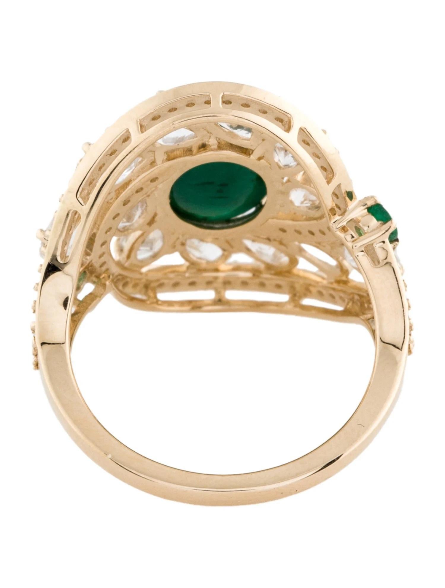 Emerald Cut 14K Yellow Gold 2.02ct Emerald, Sapphire & Diamond Cocktail Ring, Size 7 For Sale