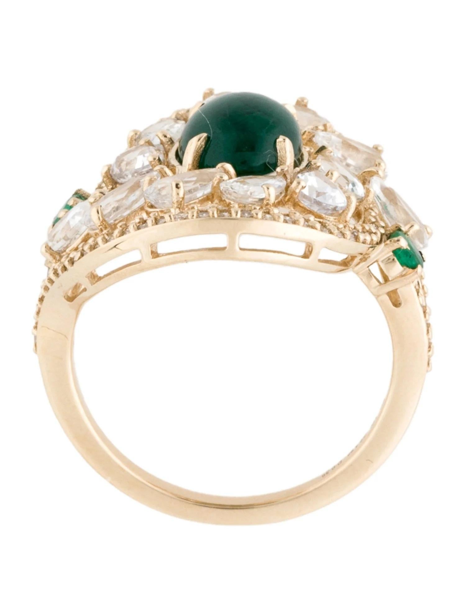 14K Yellow Gold 2.02ct Emerald, Sapphire & Diamond Cocktail Ring, Size 7 In New Condition For Sale In Holtsville, NY