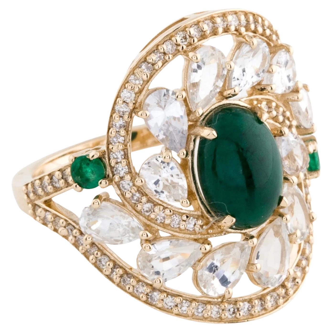 14K Gelbgold 2,02 Karat Smaragd, Saphir & Diamant Cocktail-Ring, Größe 7