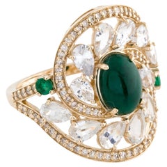 14K Yellow Gold 2.02ct Emerald, Sapphire & Diamond Cocktail Ring, Size 7