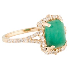 14K Yellow Gold 2.03ct Emerald & Diamond Cocktail Ring, Cushion Cabochon, Size 8