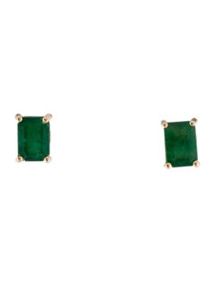 14K Yellow Gold 2.03ctw Emerald Cut Emerald Stud Earrings