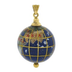 14K Yellow Gold 20.3mm Detailed Hand Painted Round Globe Ball Charm Pendant