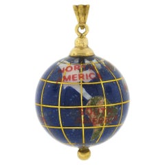 14K Yellow Gold 20.3mm Detailed Hand Painted Round Globe Ball Charm Pendant