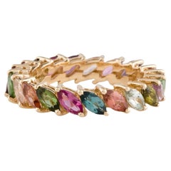 Bague d'éternité en or jaune 14 carats avec tourmaline multicolore de 2,04 carats, taille 7