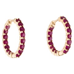 14K Yellow Gold 2.04ctw Round Brilliant Ruby Inside-Out Hoop Earrings