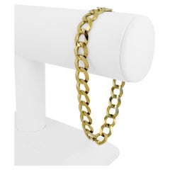 Bracciale in oro giallo 14k 20.4g solido da uomo 9.5mm Flat Curb Link 8.5"