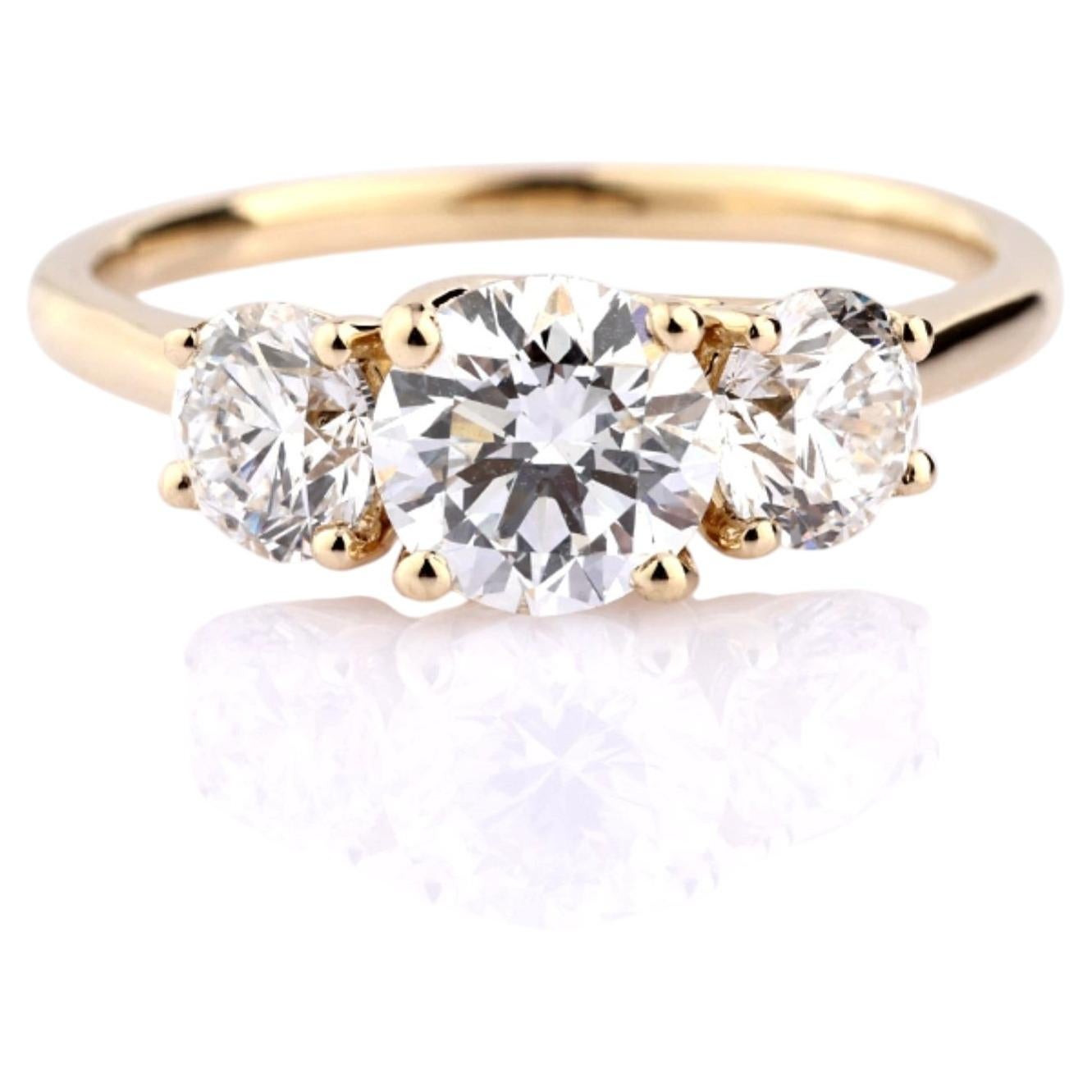 14KT Yellow Gold 2.07 Cts Natural Diamond Three-Stone Round Ring