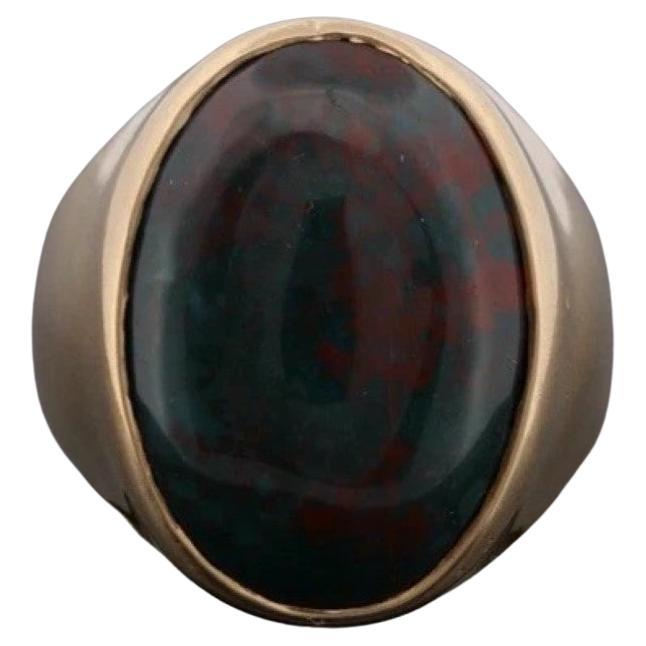 Anello da uomo in oro giallo 14K da 20,80 grammi con pietra sanguigna ovale cabochon grande, misura 14,5