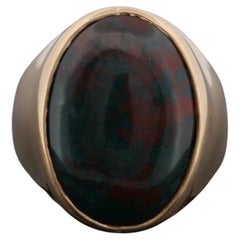 14K Yellow Gold 20.80 Grams Men’s Large Oval Cabochon Bloodstone Ring Size 14.5