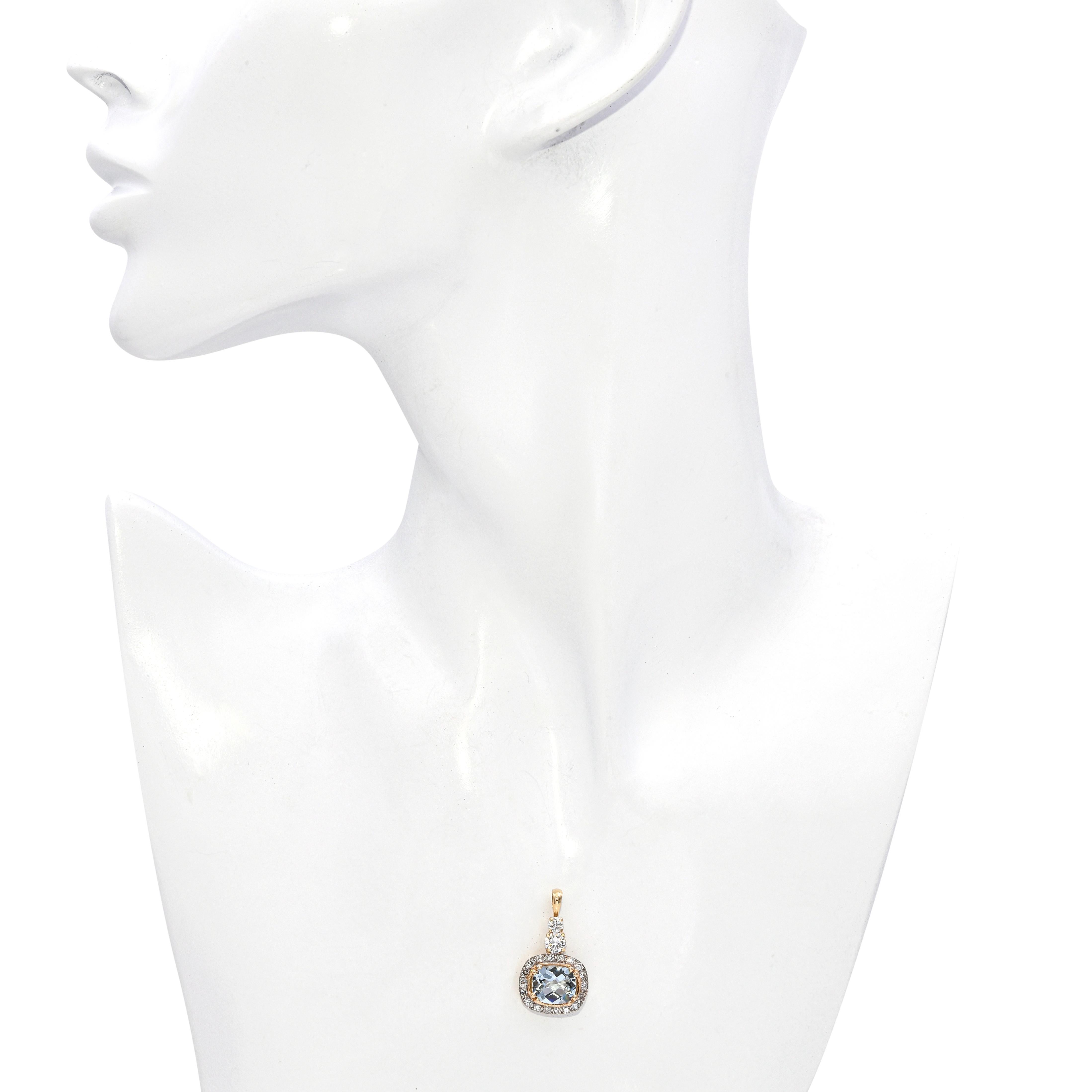 Taille mixte Pendentif en or jaune 14k 2.08ct aigue-marine et 0.85tcw diamant en vente