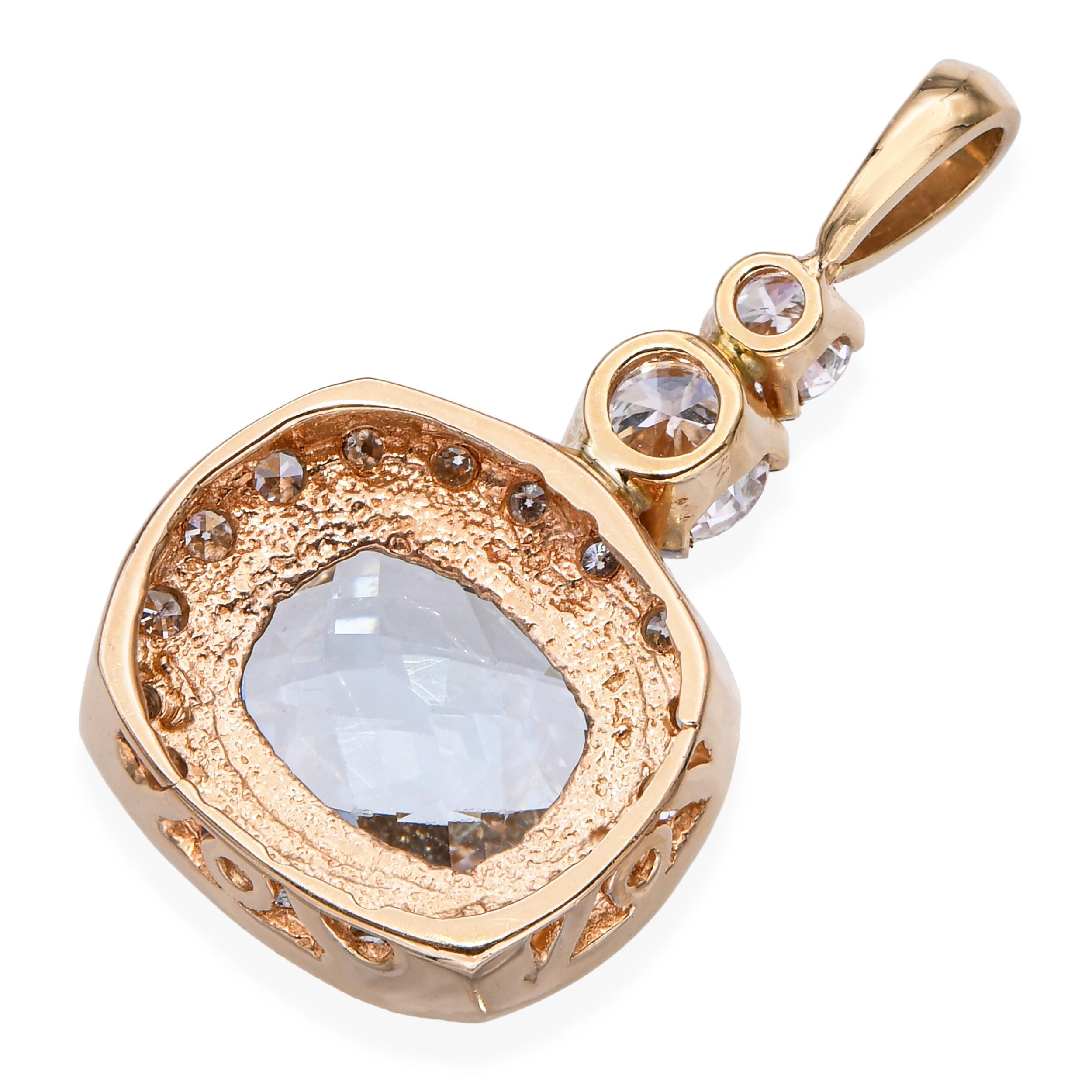 Pendentif en or jaune 14k 2.08ct aigue-marine et 0.85tcw diamant Bon état - En vente à New York, NY