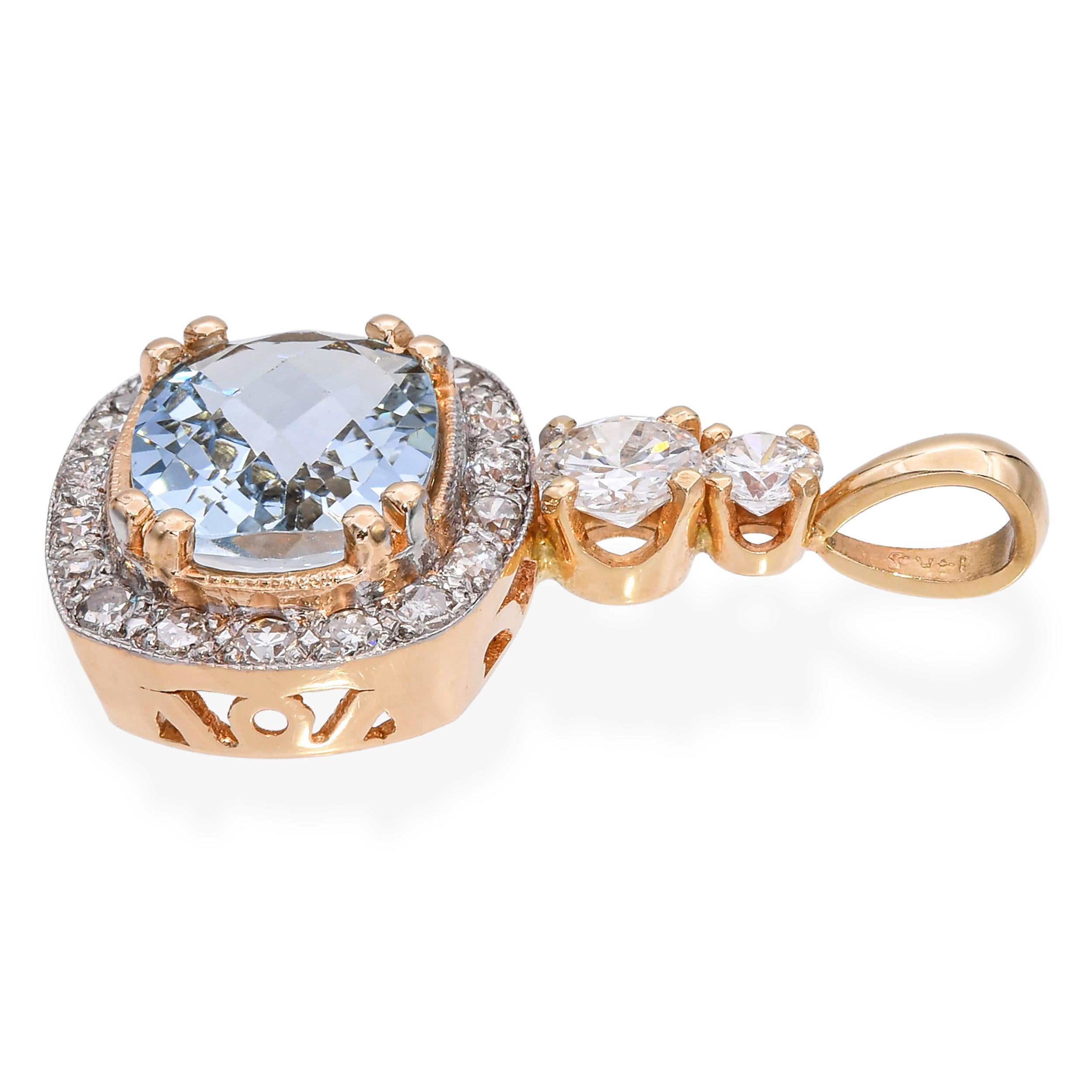 Pendentif en or jaune 14k 2.08ct aigue-marine et 0.85tcw diamant Pour femmes en vente