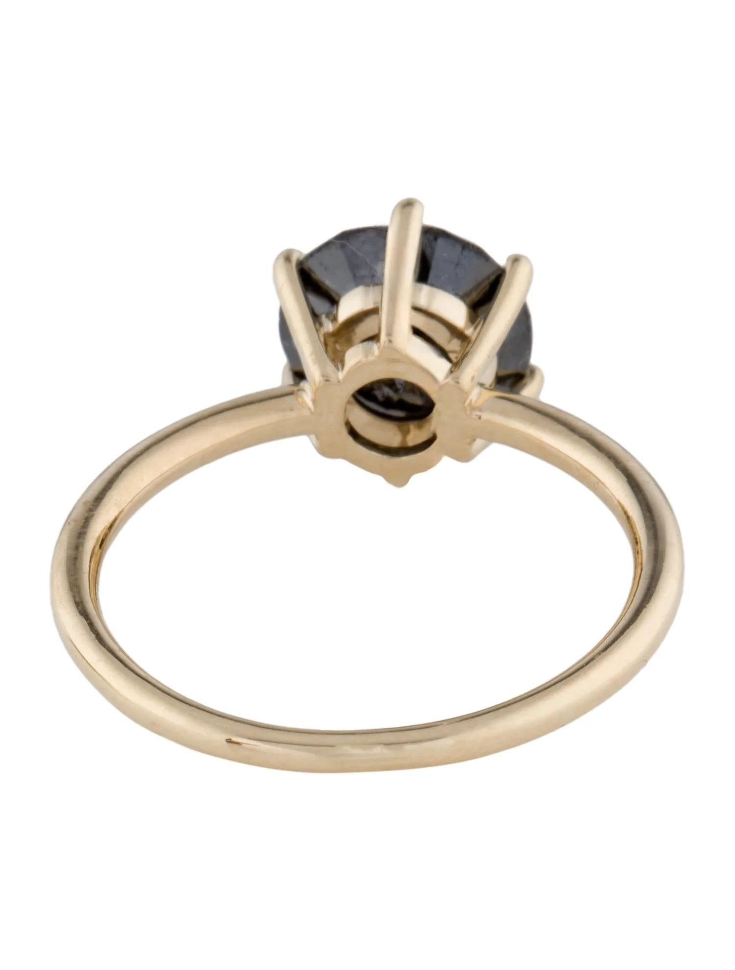 Anillo de cóctel de oro amarillo de 14 quilates con diamante negro solitario de 2,09 ct, talla 7 Corte redondo