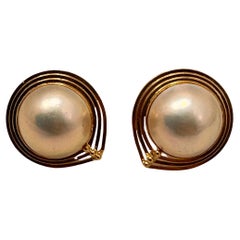 14k Yellow Gold ~ 20mm Lustrous Mabe Pearl Post Earrings