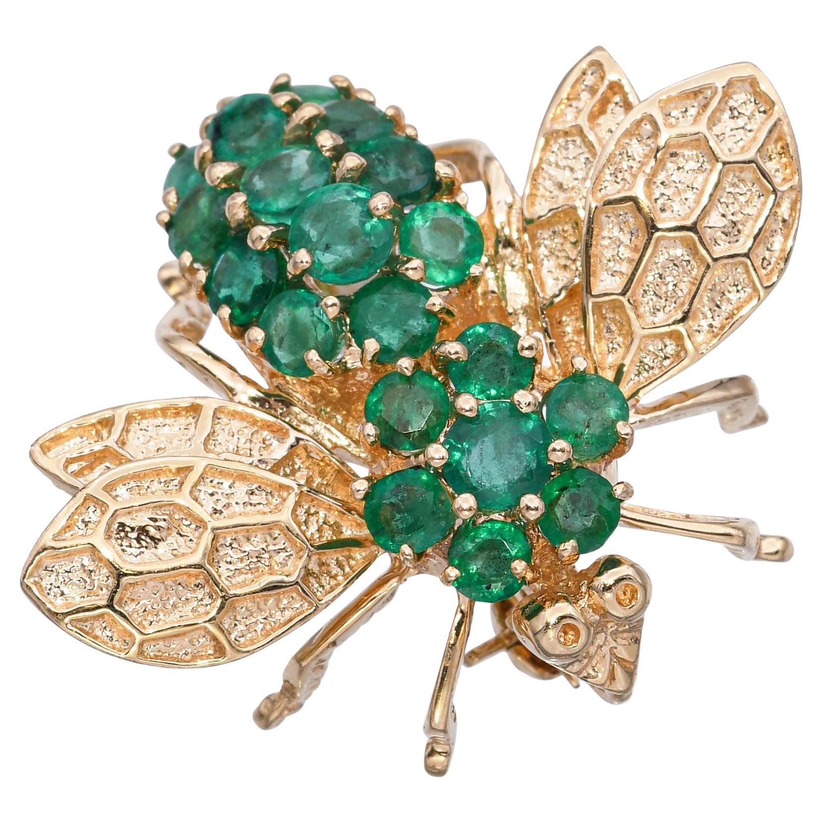 14k Yellow Gold 2.0tcw Emerald Bumblebee Brooch Pendant