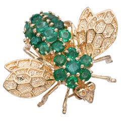 14k Yellow Gold 2.0tcw Emerald Bumblebee Brooch Pendant