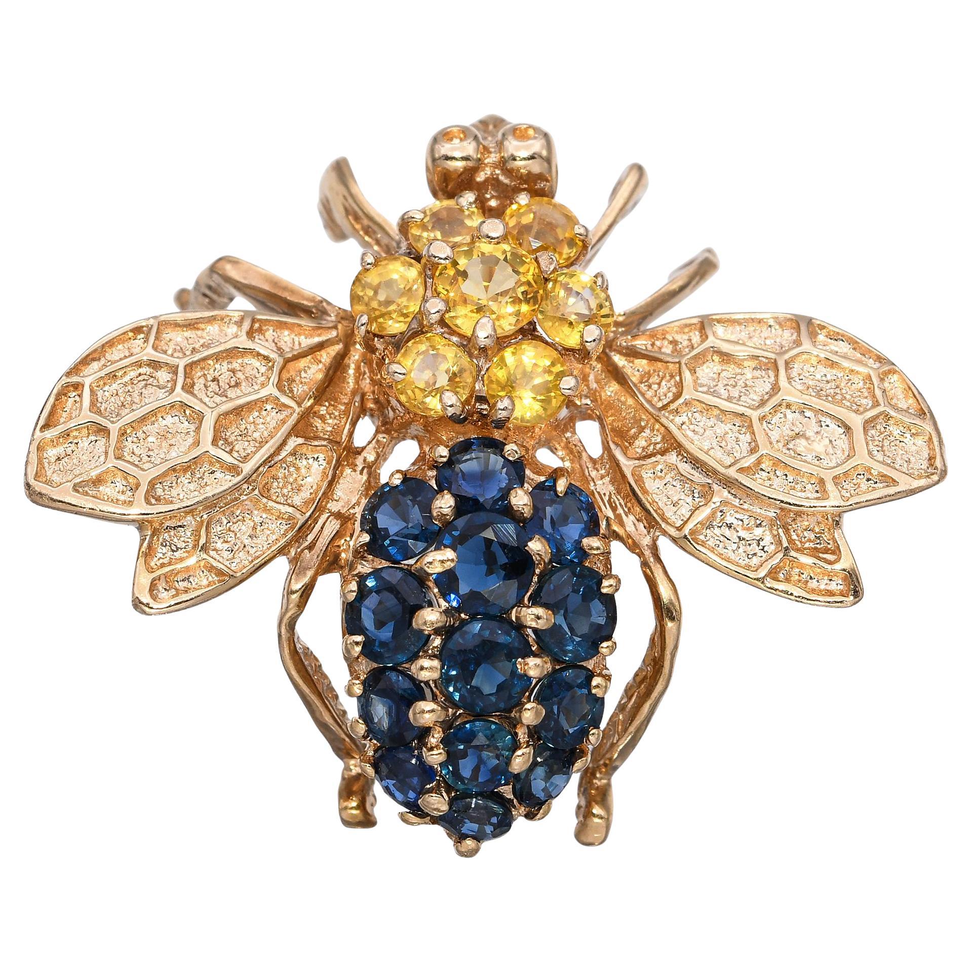 14k Yellow Gold 2.0tcw Sapphire Bumblebee Brooch Pendant