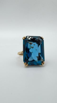 14K Yellow Gold 20x15mm Emerald-Cut Synthetic Blue Spinel Ring - Size 6.75