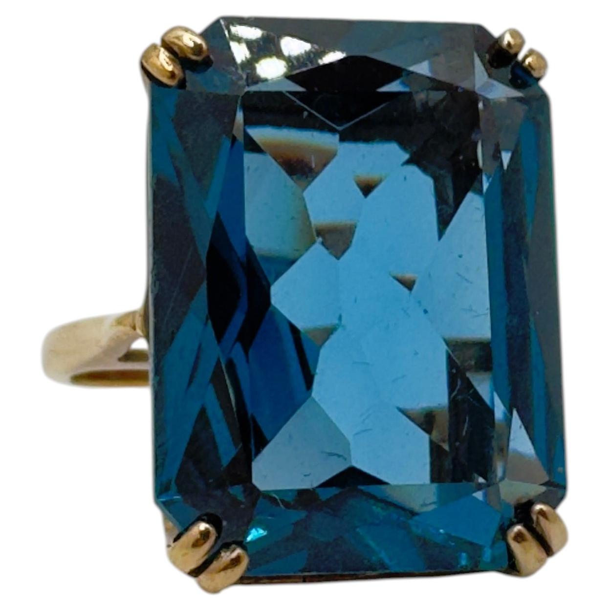 14K Yellow Gold 20x15mm Emerald-Cut Synthetic Blue Spinel Ring - Size 6.75