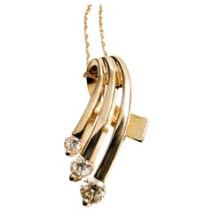 14k Yellow Gold .21 Carat 3 Diamond Pendant Necklace 18 Inches