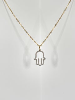14K Yellow Gold .21 CTW Diamond Hamsa Necklace