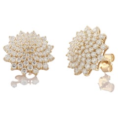 14K Yellow Gold 2.10 Cts Diamond Floral Cluster Stud Earrings