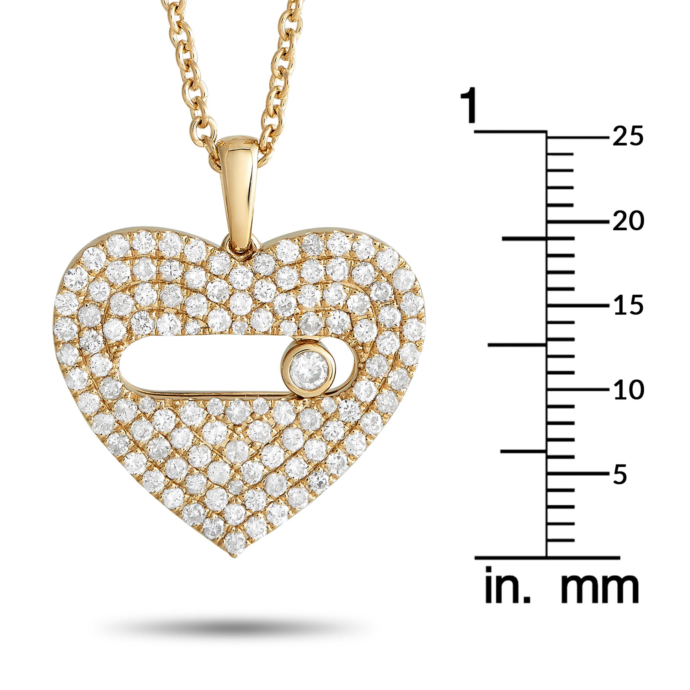 14K Yellow Gold 2.10ct Diamond Pav Heart Necklace  In New Condition For Sale In Southampton, PA