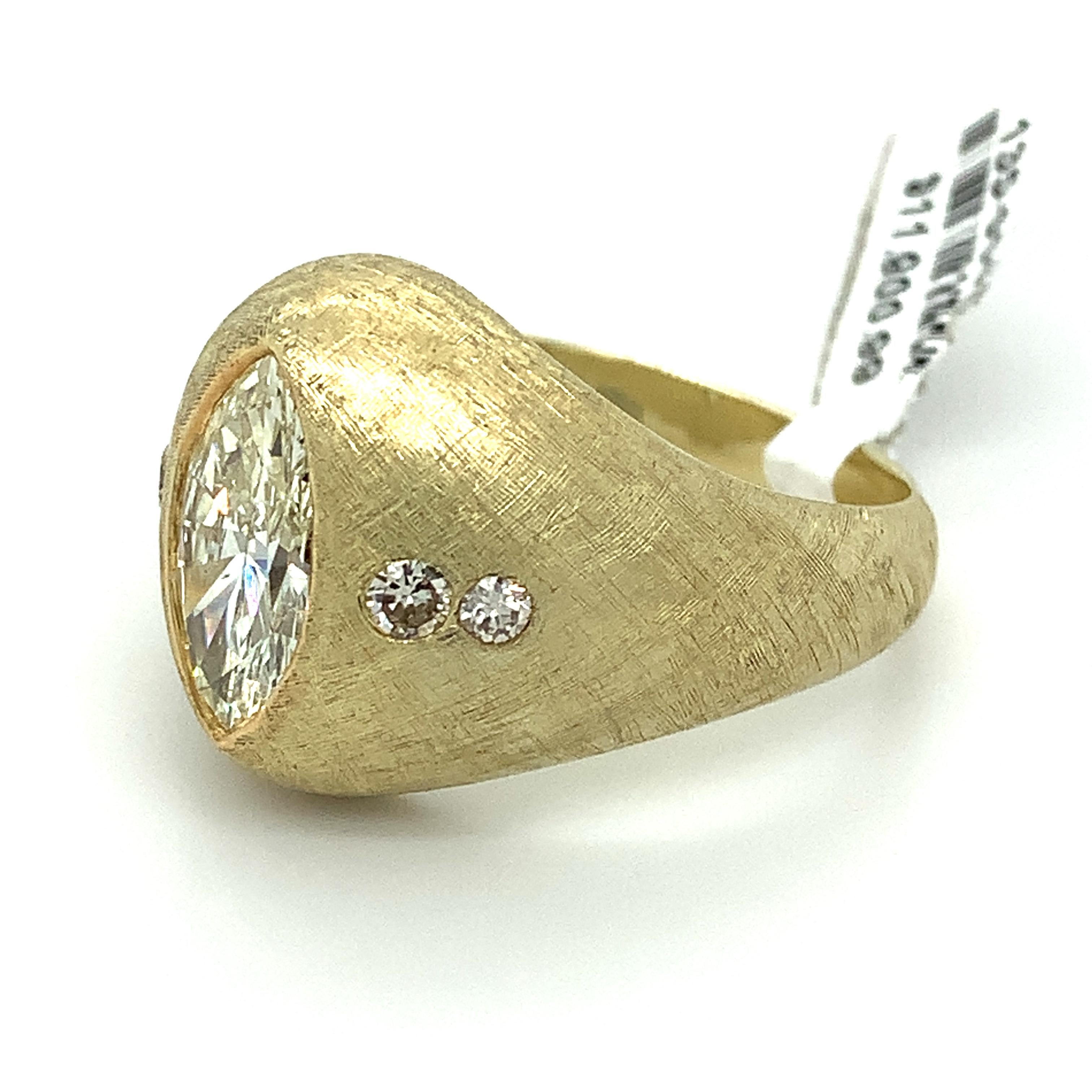 14k Yellow Gold 2.11CT Marquise Cut Diamond W/ Round Diamond Crosshatch Ring 5