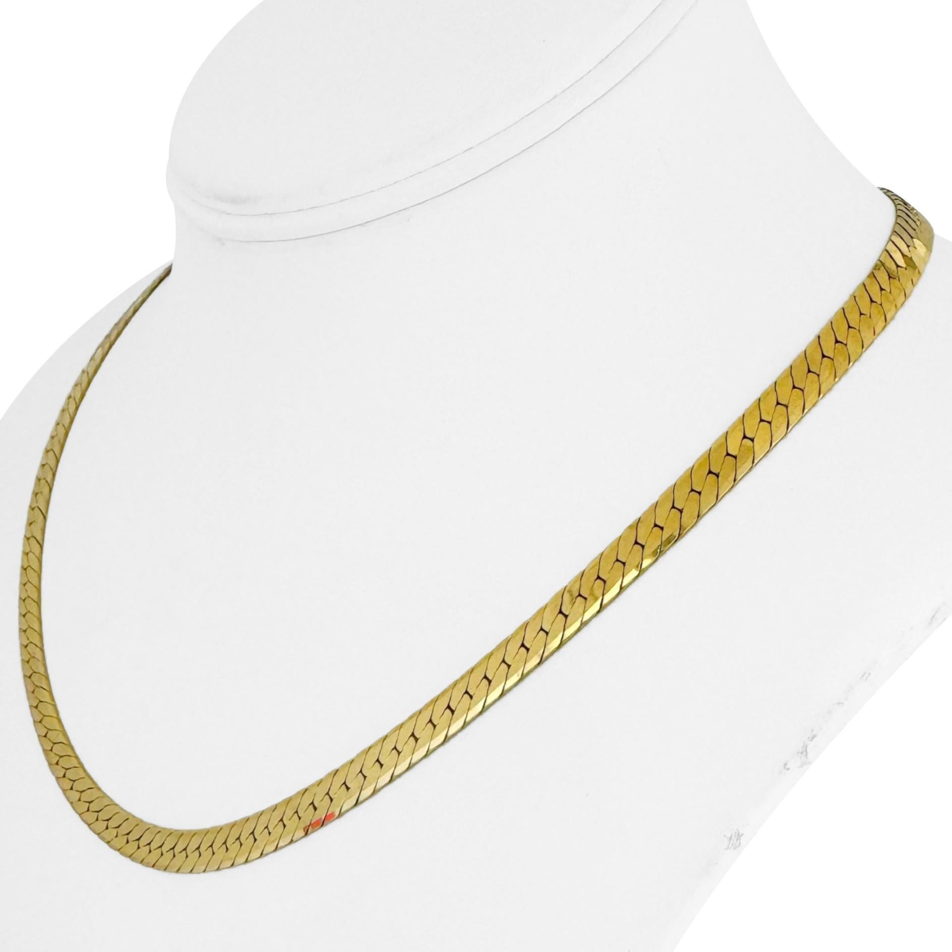 Zustand:  Ausgezeichneter Condit, Professionell gereinigt und poliert
Metall: 14k Gold (markiert und professionell getestet)
Gewicht: 21,2 g
Länge: 18 Zoll
Breite: 5,5 mm
Verschluss: Box Tab Insert mit Sicherheitsverriegelung
Markierungen: 