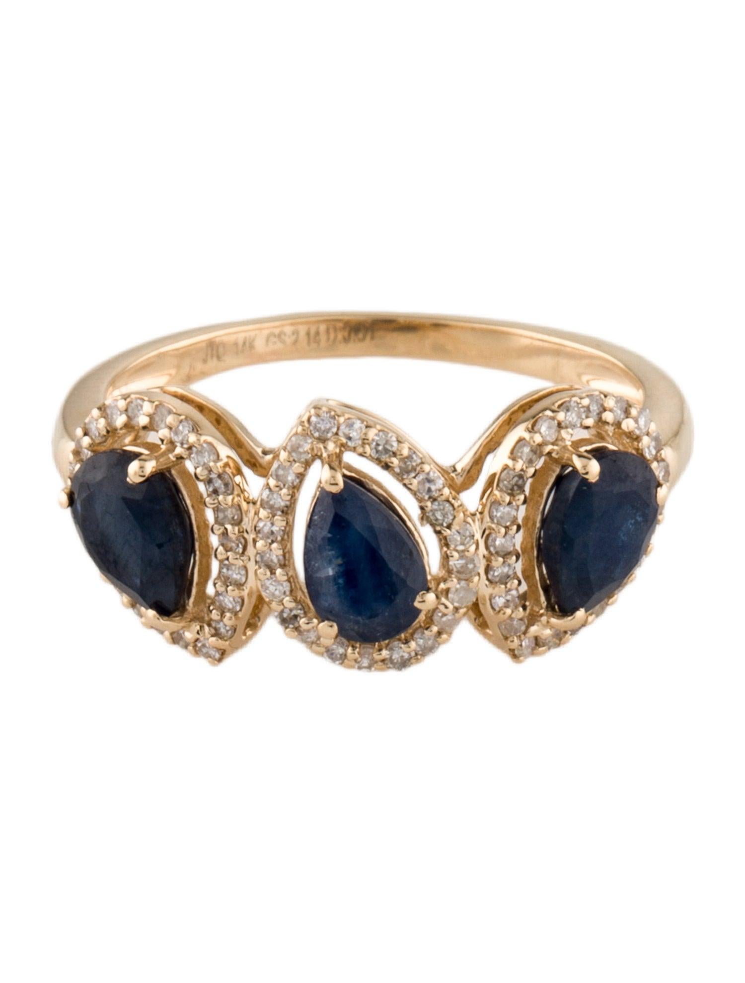 Pear Cut 14K Yellow Gold 2.14ctw Pear Modified Brilliant Sapphire & Diamond Band, Size 8 For Sale