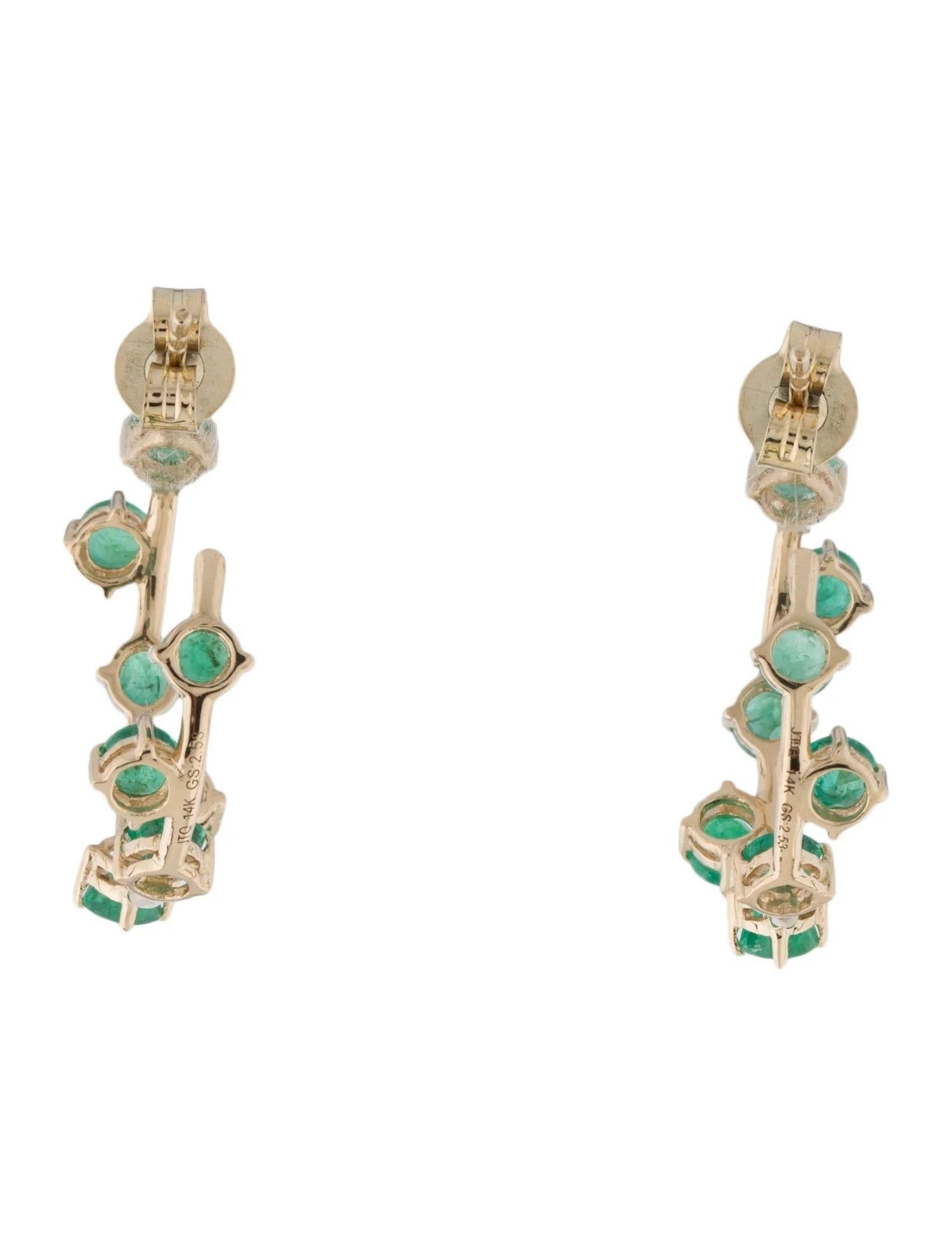 Artist 14K Yellow Gold 2.16ctw Emerald Inside-Out 3/4 Hoop Earrings  Round Modified Br For Sale
