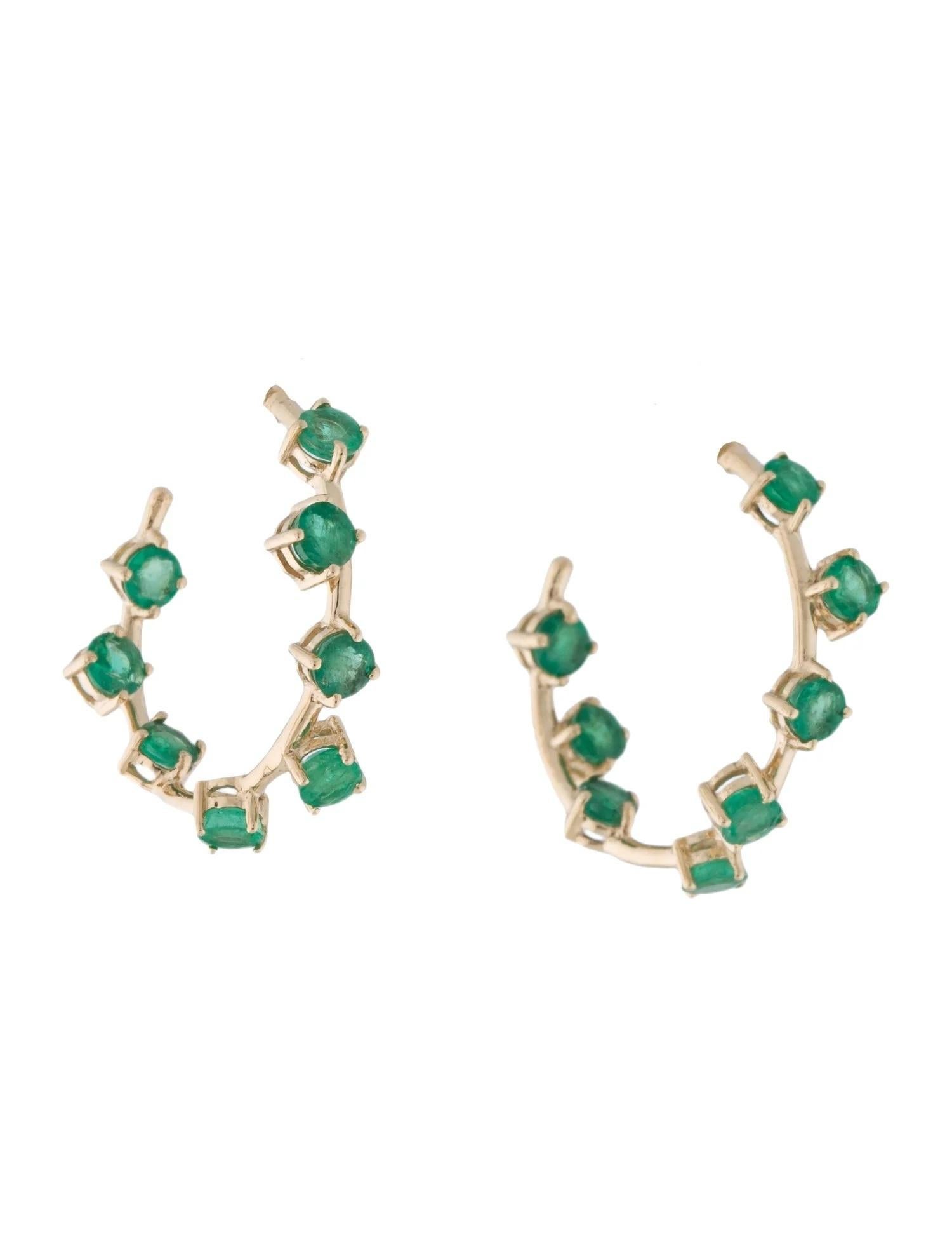 Round Cut 14K Yellow Gold 2.16ctw Emerald Inside-Out 3/4 Hoop Earrings  Round Modified Br For Sale
