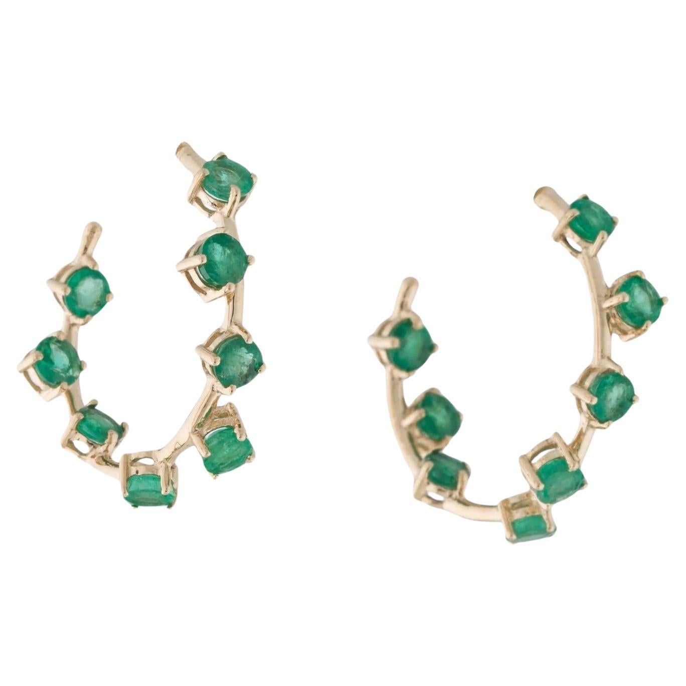 14K Yellow Gold 2.16ctw Emerald Inside-Out 3/4 Hoop Earrings  Round Modified Br